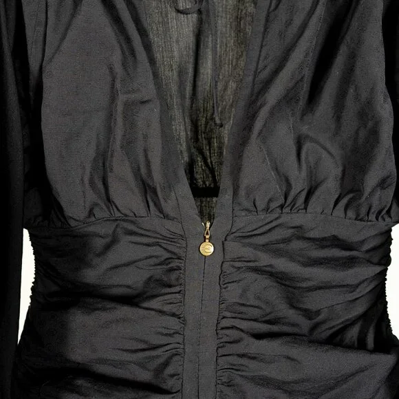 Just Cavalli Black Off Shoulder Ruched Blouse Size 4 | Designer Long Sleeve Top - Picture 3 of 5